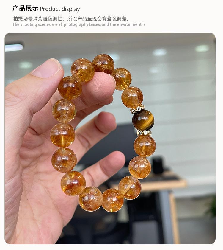 Product Introduction of Natural Yellow Pagoda Crystal Tiger Eye Stone Unique Niche Wealth-Attracting Bracelet for Women Large Round Beads Accessories Wholesale from Manufacturer 4