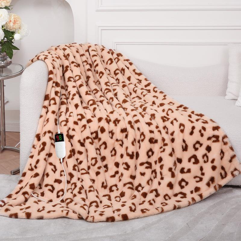 TikTok Shop Heated Blanket Electric Blanket Throw Leopard Blanket 5 Heating Settings 8 Hours Auto Off Fast Heating ETL FCC Certification 50 60