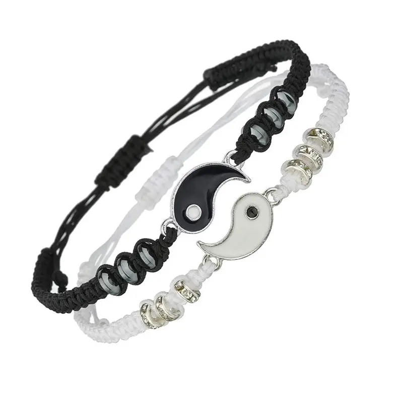 【zhamus】Alloy Tai Chi Braided Bracelet Hand-set gelang couple cauple telon Anniversary Engagement Birthday Gift Dapat dipakai oleh pria dan wanita Gelang Keberuntungan delapan trigram dan diagram tai chi Hitam Magnet  Putih  Bracelets 7