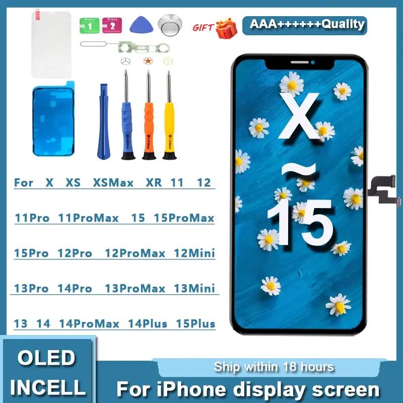 LCD OLED, AAA, dành cho iPhone X, XR, XS Max, iPhone 11, 12, 13, Pro Max, 13 Mini, 14 Plus và 15, Lắp ráp số hóa màn hình hiển thị 0