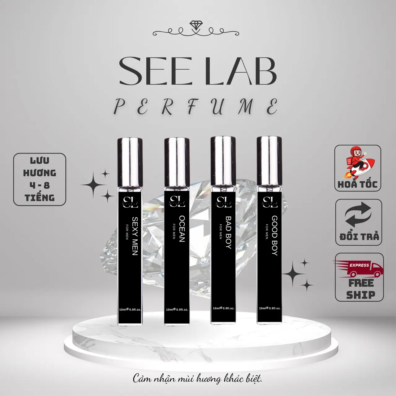 Nước hoa nam Seelab dạng xịt 10ml - Thanh mát, Quyến rũ, Lôi cuốn (Mua 2c Tặng 1c BODY MIST 10ml ngẫu nhiên) Perfume Cosmetic Mỹ Phẩm