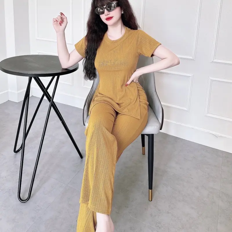 Set Thun Gân Xẻ Tà Tôn Dáng Quần Ống Suông Rộng Cho Các Nàng Mặc Nhà Xinh, Chất Vãi Thoáng Nhẹ Thoải Mái Cho Người Mặc - Linh Đan Store 1609 7