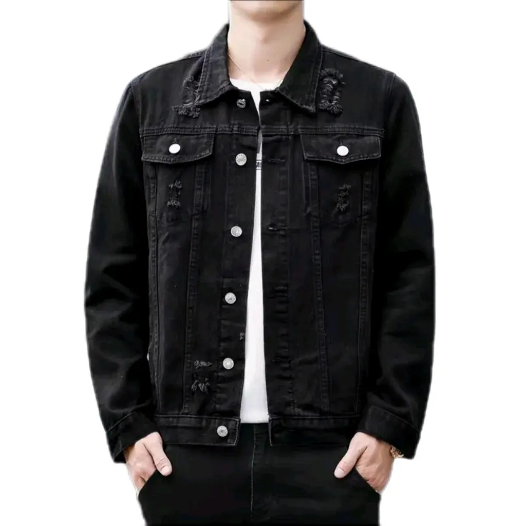 [ĐEN RÁCH-Túi trong] Áo khoác jean Nam đen rách phong cách from rộng unisex Đ 40-85kg MLXLXXL