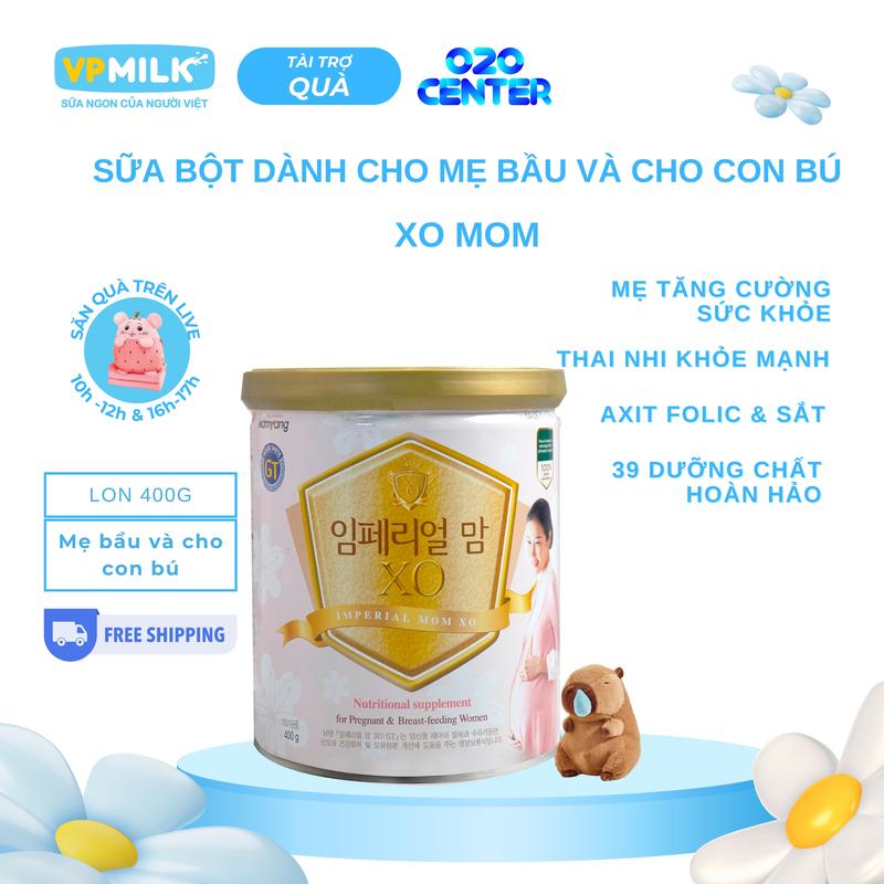 Lon 400g hạn dùng 13.06.26 Sữa bầu XO MOM dành cho mẹ bầu và cho con bú có 39 dưỡng chất giúp mẹ khỏe con khỏe sắt không táo bà canxi sau sinh bé ti MS1