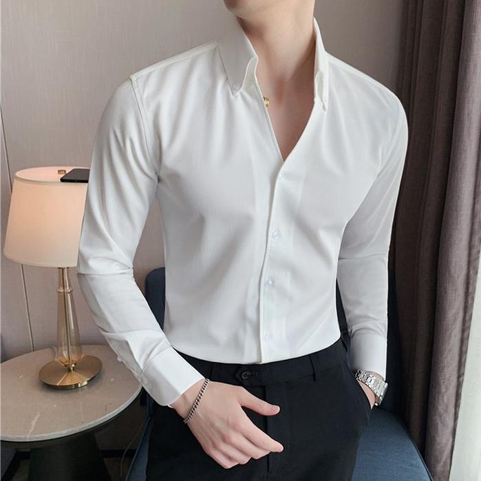Áo Sơ Mi Thiết Kế Cổ V DOTAMSTORE. Sơ Mi Nam Phong Cách Thanh Lịch Dáng Slimfit Menswear Màu Trắng Shirt Có Cổ sominam  dep