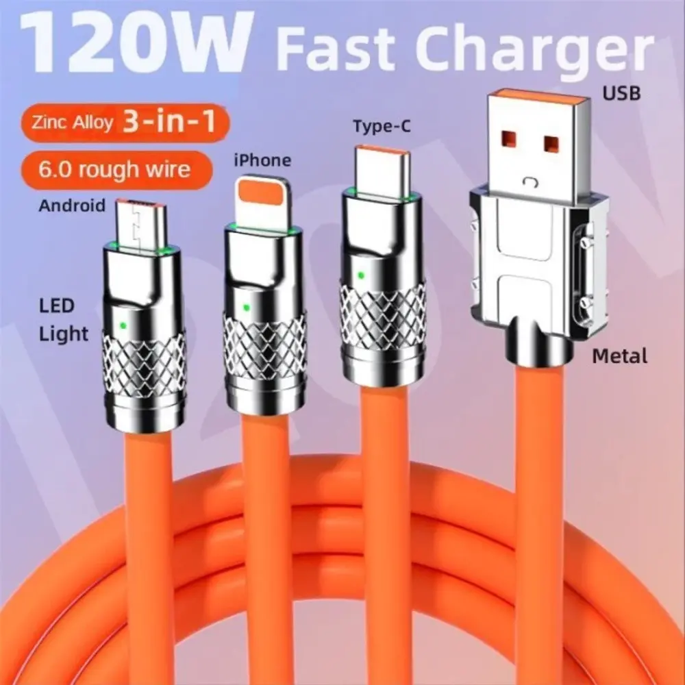 Kabe Data 3 IN 1 120W Fast Charging Micro usb Type C Kabe Data iIOS Super Charge For Casan Android 1M