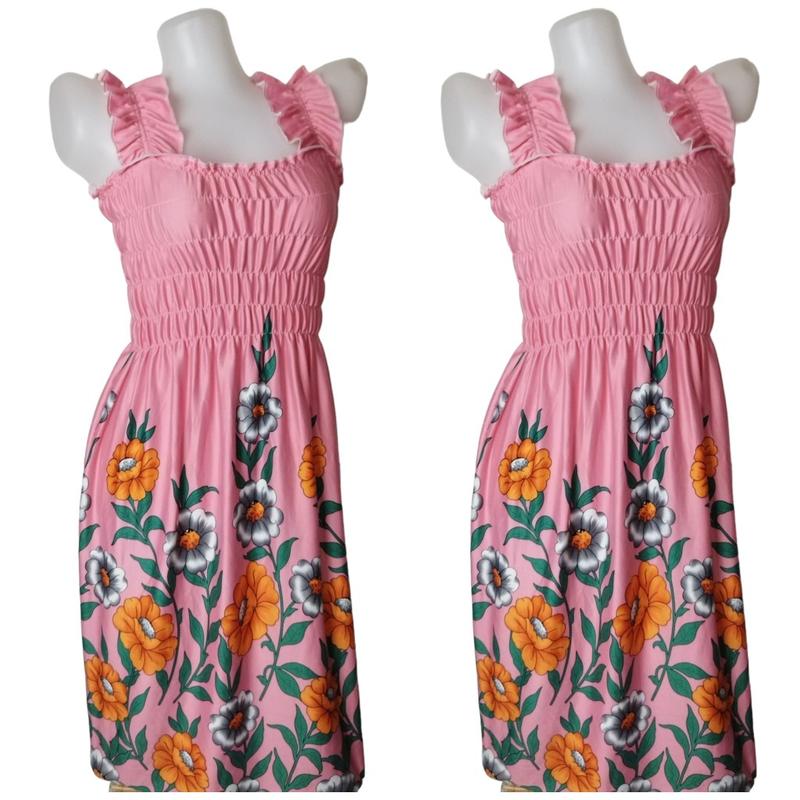 Product Introduction of Mini Smocked Dress Pambahay Daster for Adult Casual Cotton Spandex  Nightwear Womenswear Fit To Large  Sleeveless Ruffle Dress Comfort Lady Homewear Floral Strap Clothing Slim-fitting Wear Summer Dresse For Petite Loungewear Pantulog maternity dress Gowns 2