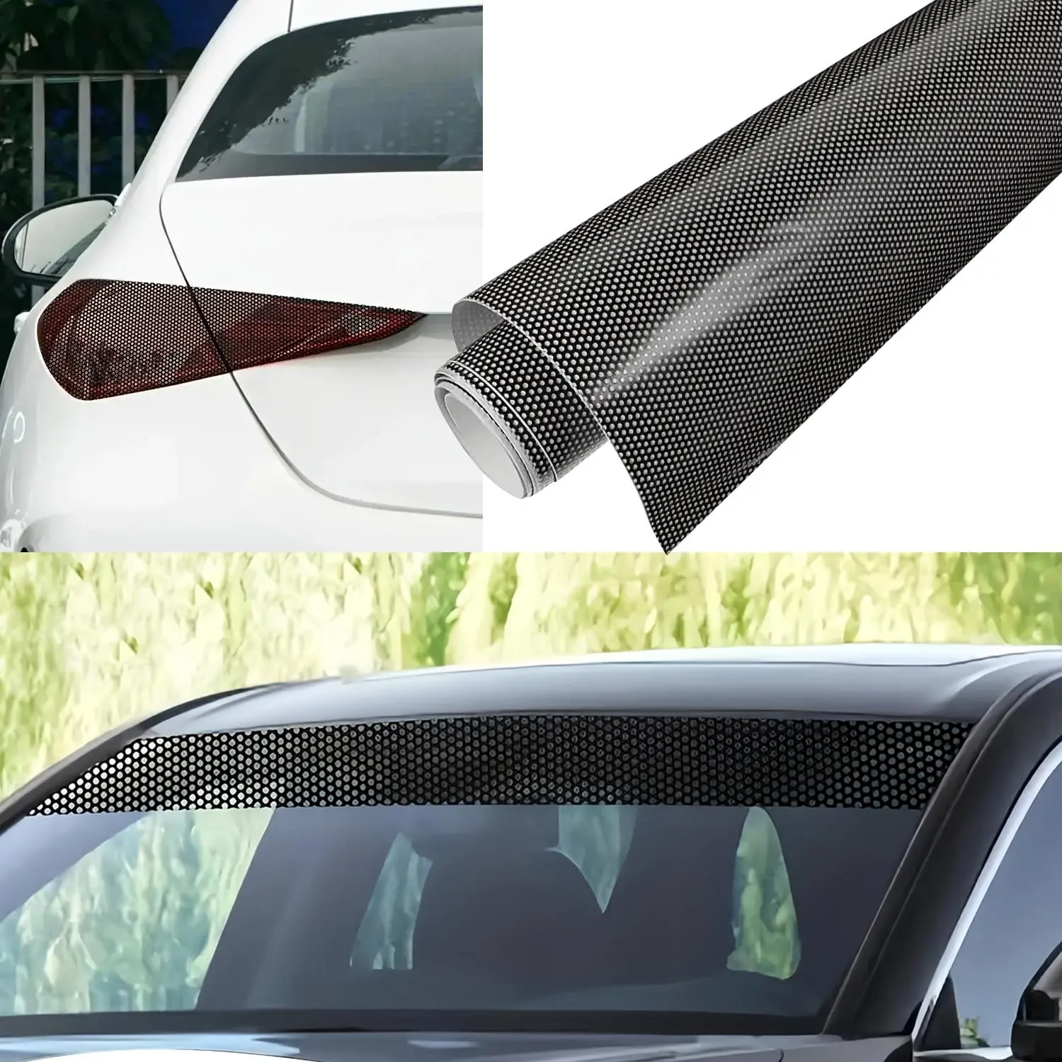 Car Transparent Sticker, Black Perforated One-way Vision Vinyl Automotive Window Wrap Roll, Car Exterior Accessories for Car Window