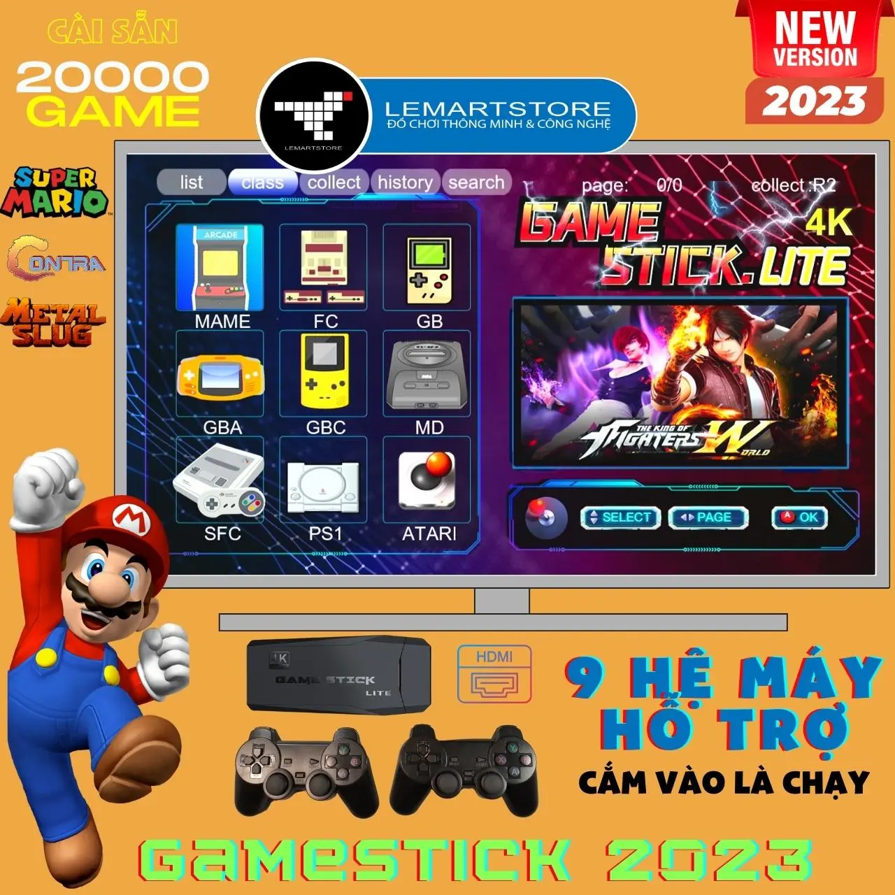 Máy chơi game cầm tay không dây GAMESTICK với 20000 trò chơi cổ điển tích hợp sẵn PS1 Mario Contra LEMARTSTORE
