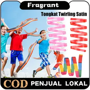 Pita Ballet Senam Ritmik 2m + Tongkat Twirl Bahan Satin Berkualitas Tinggi untuk Latihan Twirling yang Nyaman dan Elegan