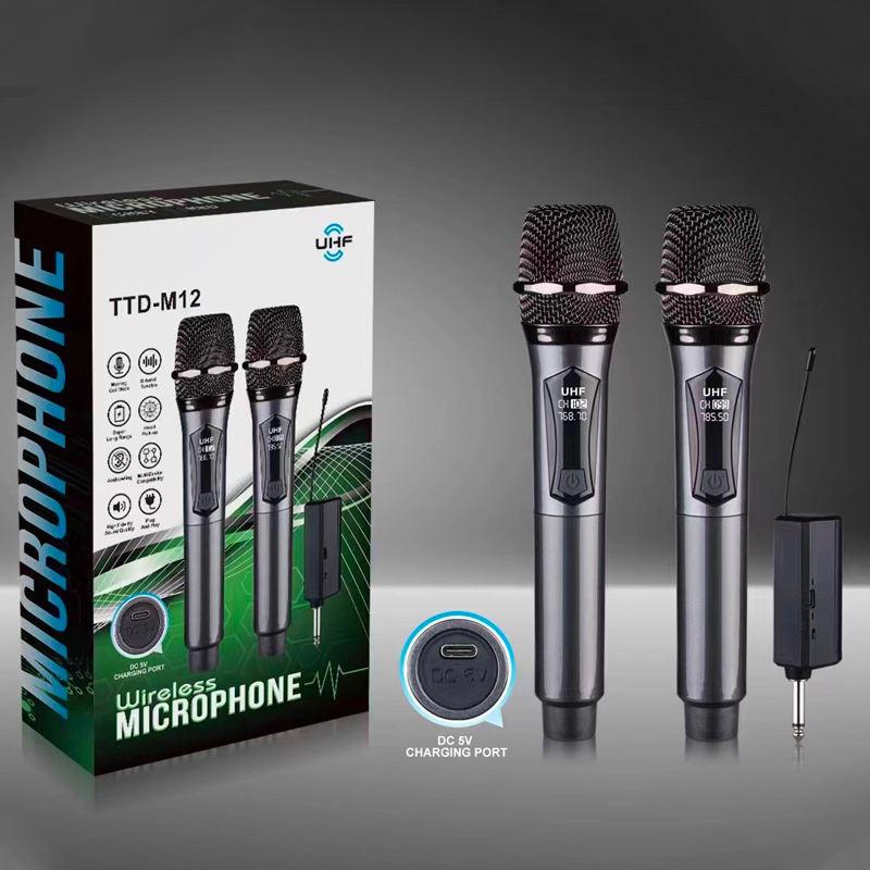 Micro không Dây uhf karaoke micrô động cầm tay kép với bộ thu có thể sạc lại cho tiệc cưới câu lạc bộ nhà thờ phát biểu Loa Bluetooth Có