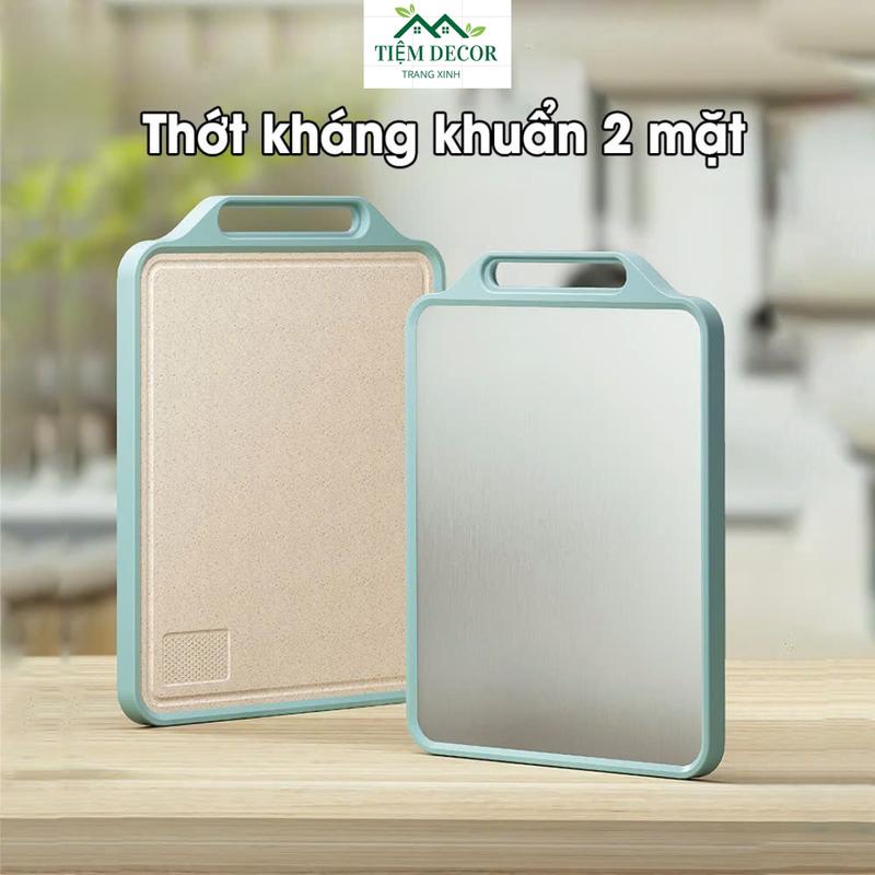  Thớt kháng khuẩn 2 mặt mặt trước inox 304 mặt sau nhựa PP kháng khuẩn chống tràn chất liệu inox 304 và nhựa PP 