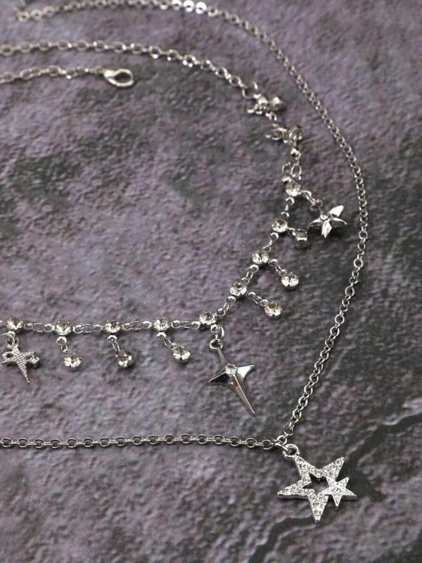 Punk Style Star Design Pendant Necklace & Chain Necklace, Fashion Dangling Jewelry for Party, Daily Clothing Decor, Trendy All-match & Exquisite Jewelry for Birthday Gift 3