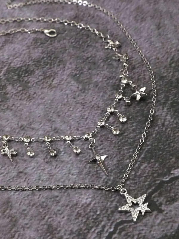 Punk Style Star Design Pendant Necklace & Chain Necklace, Fashion Dangling Jewelry for Party, Daily Clothing Decor, Trendy All-match & Exquisite Jewelry for Birthday Gift 3