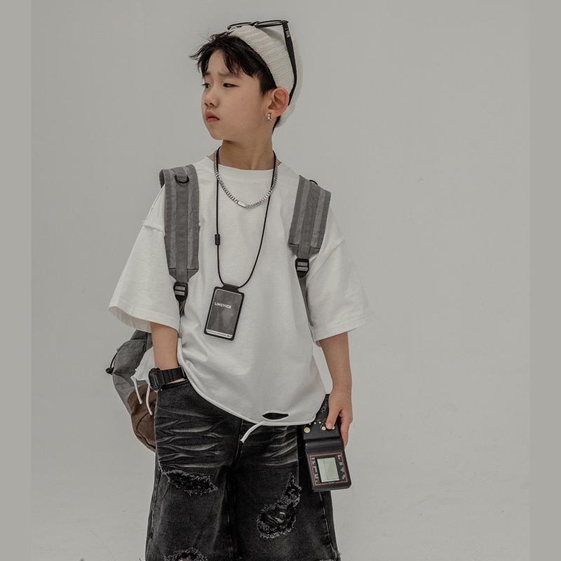   DOUDOU KID  XẢ KHO APR-02 Áo Phông Rách May Mặt Trái Độc Lạ Cho Bé 11-35kg Phong Cách Cá Tính Chất Vải Cotton QC Phối Quần Jean Rất Đẹp Sơ Mi 