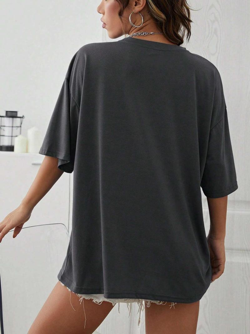 Product Introduction of Women's Butterfly Print Round Neck Tee, Y2K Streetwear Summer Clothes, Vintage Trendy Casual Graphic Drop Shoulder Half Sleeve T-Shirt for Summer Daily Wear 8