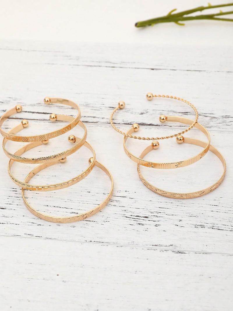 Product Introduction of 7pcs/Set European And American Style Bangle Set With Hammered, Arrow, Floral, Exaggerated Hexagram Design, Twist Open Bracelets Jewelry Gifts 10