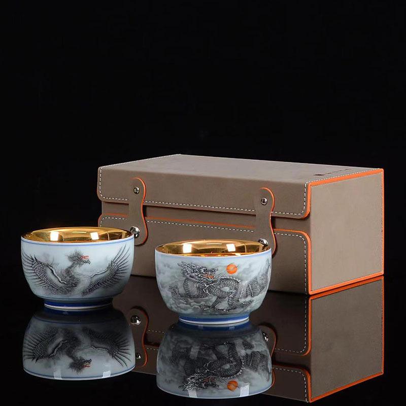 Product Introduction of 24K Gold Silk Dragon and Phoenix Jianzhan Master Cup Tea Cup White Jade Gilding Tea Cup Porcelain Kung Fu Tea Set Single Cup 28