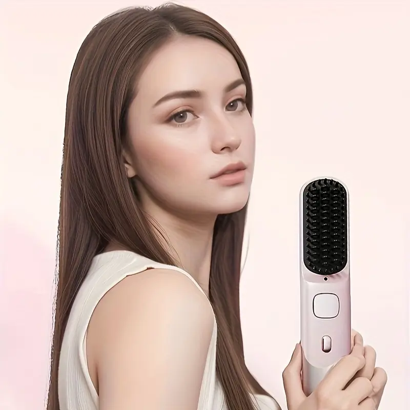 Máy Duỗi Và Uốn Tóc Cầm Tay Màu Hồng Thời Trang, 2 Trong 1, Không Dây, Có Thể Sạc Lại USB, Với Pin Lithium 4000mAh, 4 Nhiệt Độ Có Thể Điều Chỉnh, Công Nghệ Chống Bỏng Và Ion Âm, Để Tóc Mượt Mà Và Phát Triển, Hoàn Hảo Để Sử Dụng Tại Nhà Và Du Lịch 4
