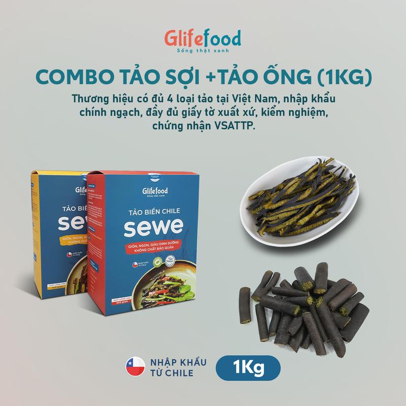 Combo Tảo Xoắn + Tảo Ống | 1kg | Nhập khẩu từ Chile | Rất tốt cho người ăn chay/ăn mặn