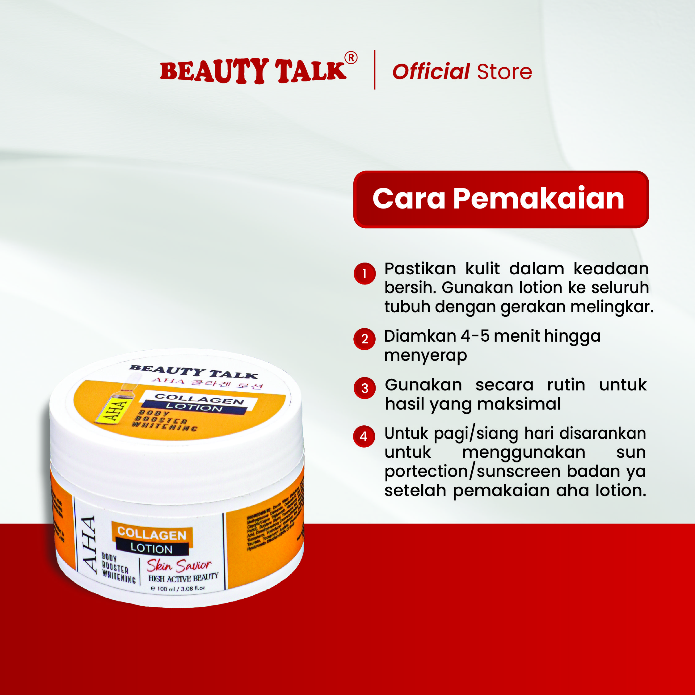 [BUNDLING HEMAT- 2 Pcs] BEAUTY TALK AHA Collagen Lotion 100 ML - Lotion Pencerah Kulit, Body Booster & Whitening yang Membantu Mencerahkan, Melembabkan dan Menutrisi kulit