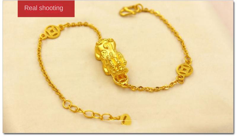 Product Introduction of Brass Gold-Plated 3d Hard Gold Pi Xiu Bracelet Imitation Gold Women's Bracelet Korean Gold-Plated Suit Fashion Beading 37
