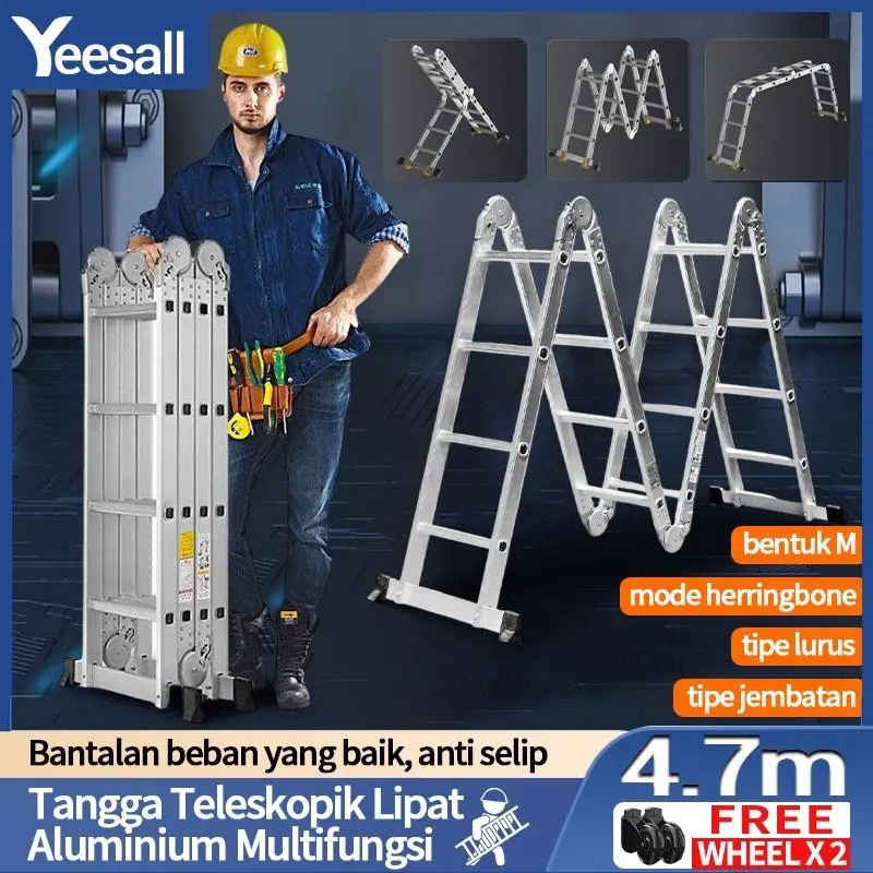 3.7M/4.7M/5.8M Tangga Lipat Meter Paduan Aluminium Teleskopik Tangga Teleskopik Multifungsi Tangga anti selip paduan aluminium / surabaya