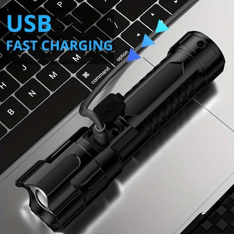 Product Introduction of USB Rechargeable LED Flashlight, Portable Zoom Flashlight, Outdoor Camping Hiking Emergency Light, Multifunctional LED Flashlight for Outdoor 7