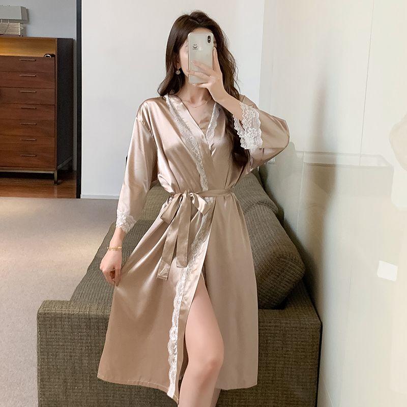 Product Introduction of Spring and Summer Mid-Length Nightgown Pure Sexy Pink Girl Morning Gowns Small Light Luxury High-Grade Pajamas Pink 13
