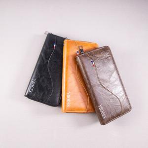 Long Men's Wallet Genuine Leather Cowhide Card Holder, Phone Bag Money Clip Fashion Business Zipper Small Clutch Leather Wallet