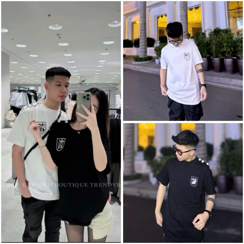 Áo Phông  phối cúc hoạ tiết thêu chất cotton 2c(namveshop)