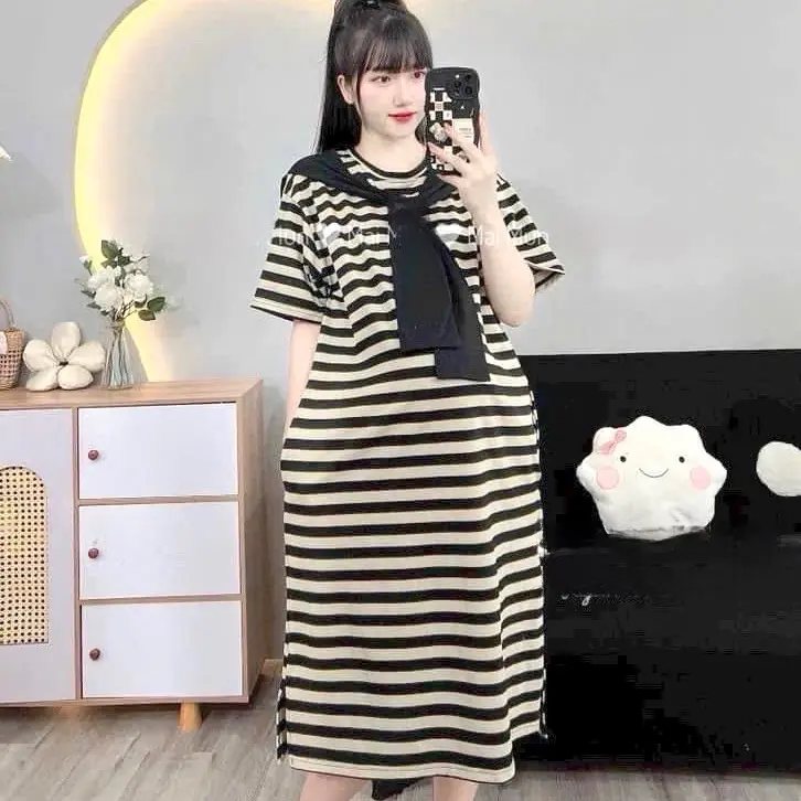 [MinnStudio] Váy suông Kẻ,chất mềm, co dãn nhẹ cho nữ (có túi sườn) Women Dress