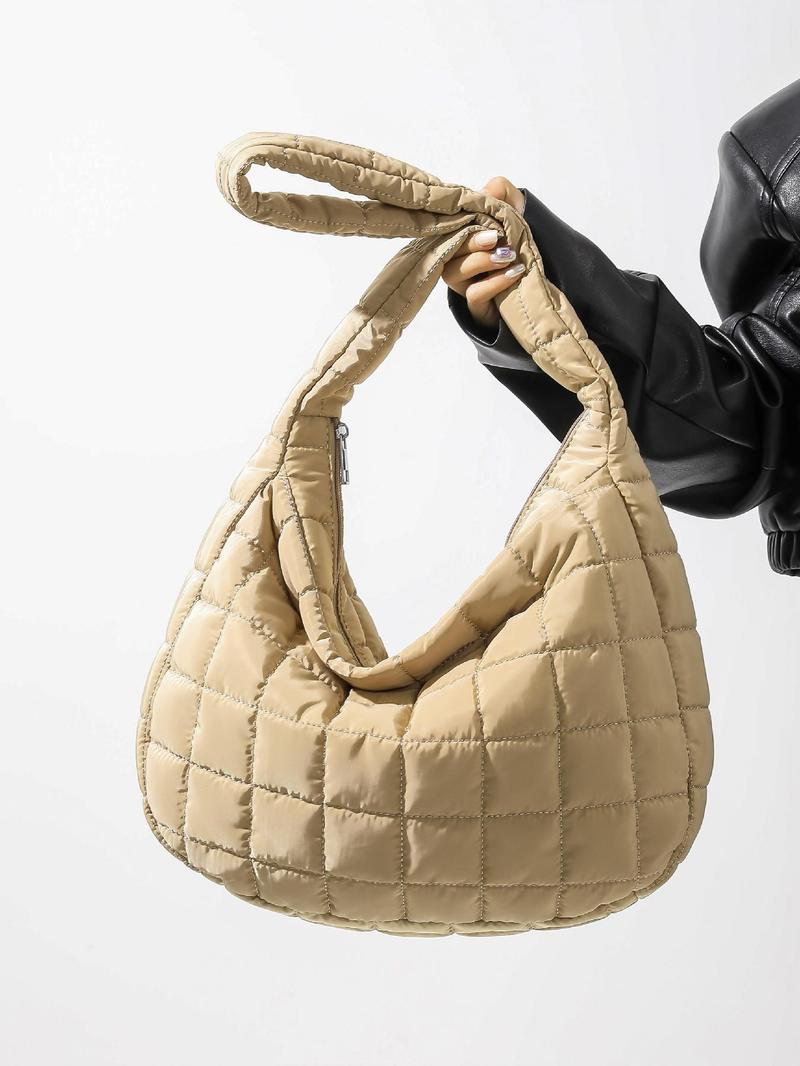 Product Introduction of Women's Solid Quilted Zip Shoulder Bag As Gift, Large Capacity Puffer Shoulder Bag, Minimalist Versatile Crossbody Bag for Daily Use 21