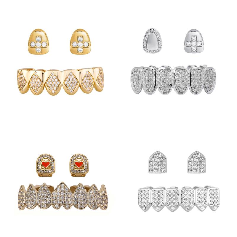 Product Introduction of European Hip Hop Tooth Socket DIY Combination Suit Full Diamond Copper Inlaid Zirconium Cross-Border Hot Hip Hop Gold Teeth Grillz Wholesale @ 0440 6