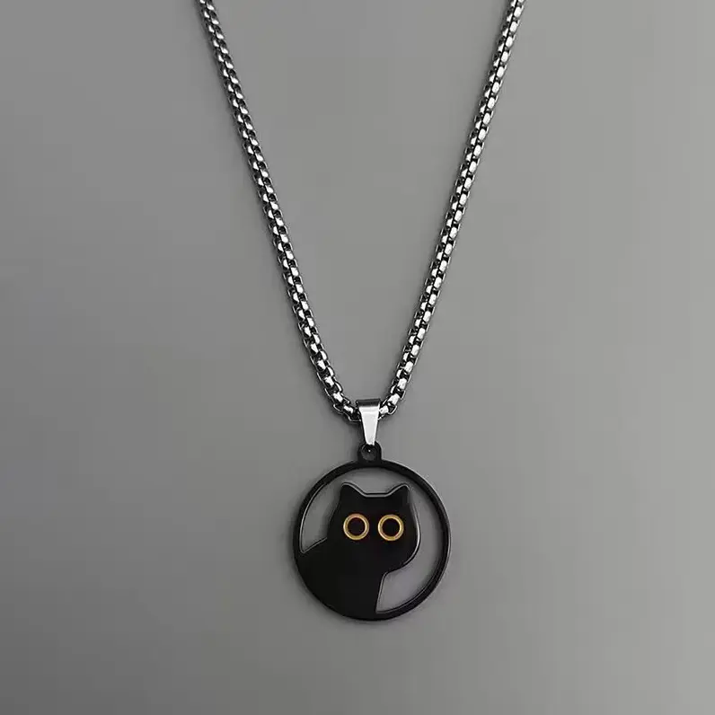 Vòng Cổ Thép Titan Hình Mèo Đen Tựa Kiểu Ngồi Xổm Dễ Thương, Dành Cho Nam Giới, Thiết Kế Độc Đáo Phong Cách Instagram, Mặt Dây Chuyền Phụ Kiện Dễ Phối Đồ Thích Hợp Cho Các Cặp Đôi, Được Thu Thập Bởi 13k Người,