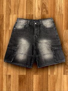 Men's Solid Color Flap Pocket Wide Leg Denim Shorts, Loose Casual Comfy Fashion Retro Shorts for Daily Wear, Men's Bottoms for All Seasons, Cotton