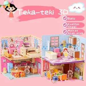 Teka-Teki 3D Edukasi Anak-Anak Buatan Tangan Diy Rumah Pondok Kamar Tidur Model Bangunan  Teka-Teki 3D