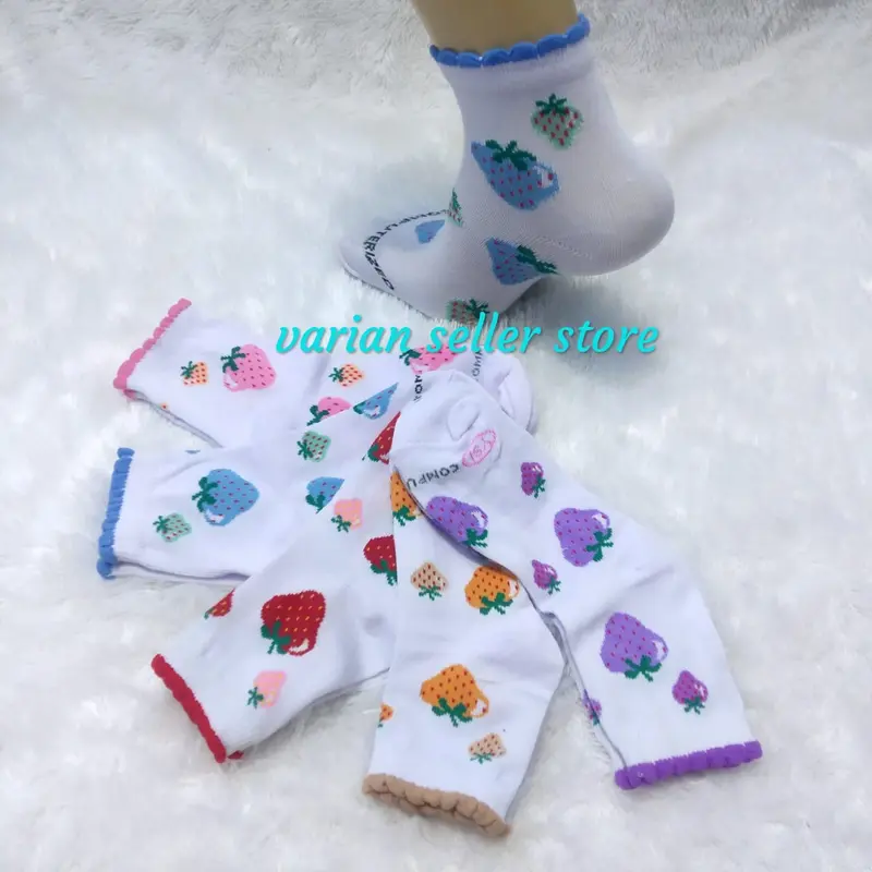 Kaos kaki anak perempuan tk dan paud  pendek umur 5 6 tahun motif stroberi dan ceri  bahan katun fashion Bunga Sd Cantik 1