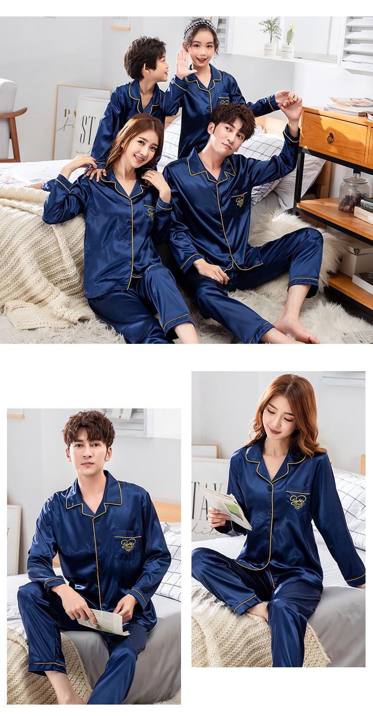 Product Introduction of Korean Style Couple Long Sleeve Parent-Child Pajamas Spring and Autumn Family Three Or Four Mother and Daughter Ice Silk Boys 'And Girls' Home Wear Suit Thin 6