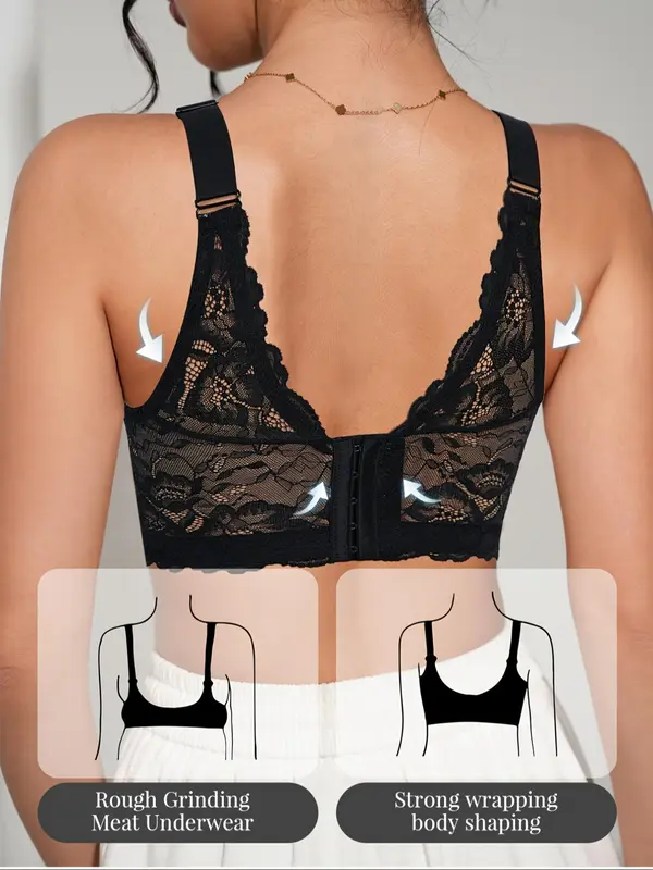 Women's Solid Color Lace Bra, Adjustable Strap Push Up Bra, Soft Comfortable Breathable Underwear for Women, Lingerie for All Seasons 3