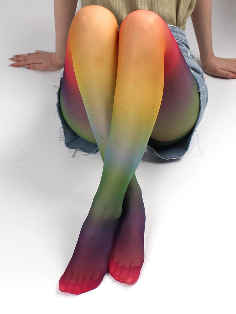 Product Introduction of Women's 1 Pair Rainbow Ombre Print Sheer Sexy Tights, Casual Comfy Breathable Pantyhose for Daily Wear, Ladies Summer Clothes 3