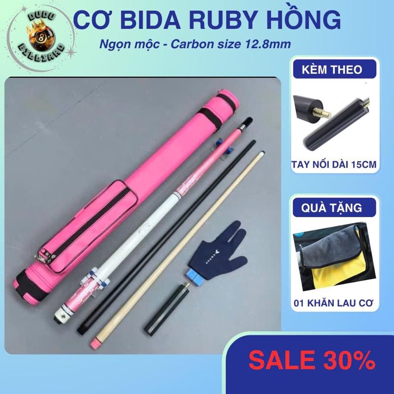 Cơ bida Carbon Ruby hồng bản nâng cấp ngọn Full Carbon sợi ( kèm Bao da ,bịt ren, tay nối dài, ốc tăng chỉnh trọng lượng) sport Gậy Bida