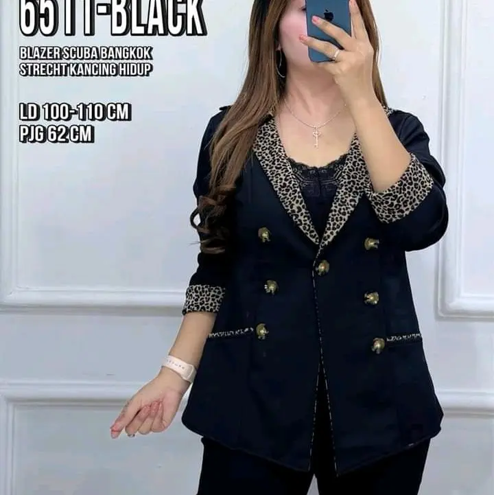 SANT BLEZER PRODUK LOKAL BLEZER KOMBI KOTAK DAN LEOPART Polos Blazer Wanita   Scuba Nyaman Formal 6