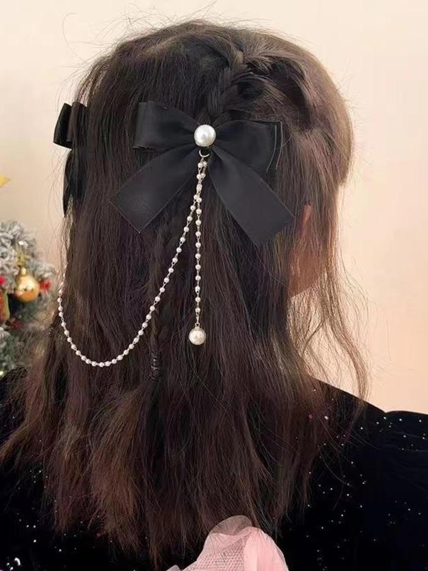 Faux Pearl Decor Bow Hair Clip, Cute Tassel Design Temperament Hair Clip, Trendy All-match & Exquisite Hair Accessories for Women & Girls, Barrettes 7