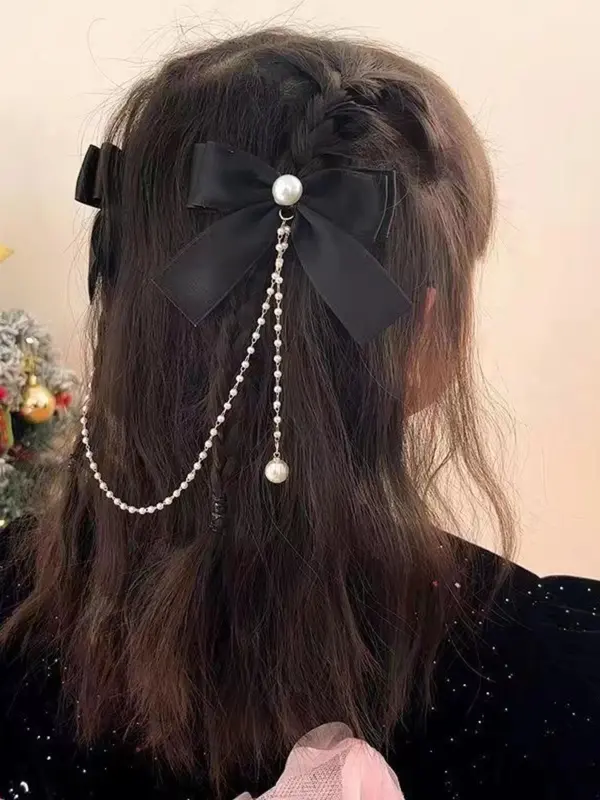 Faux Pearl Decor Bow Hair Clip, Cute Tassel Design Temperament Hair Clip, Trendy All-match & Exquisite Hair Accessories for Women & Girls, Barrettes 7