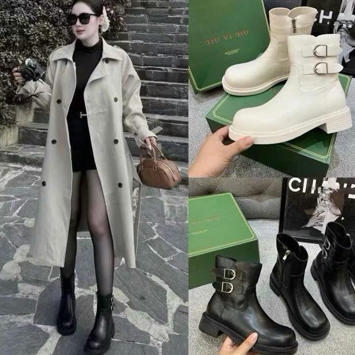 Bốt nữ bốt cổ thấp khóa kéo độn đế 5cm hàng quảng châu loại 1