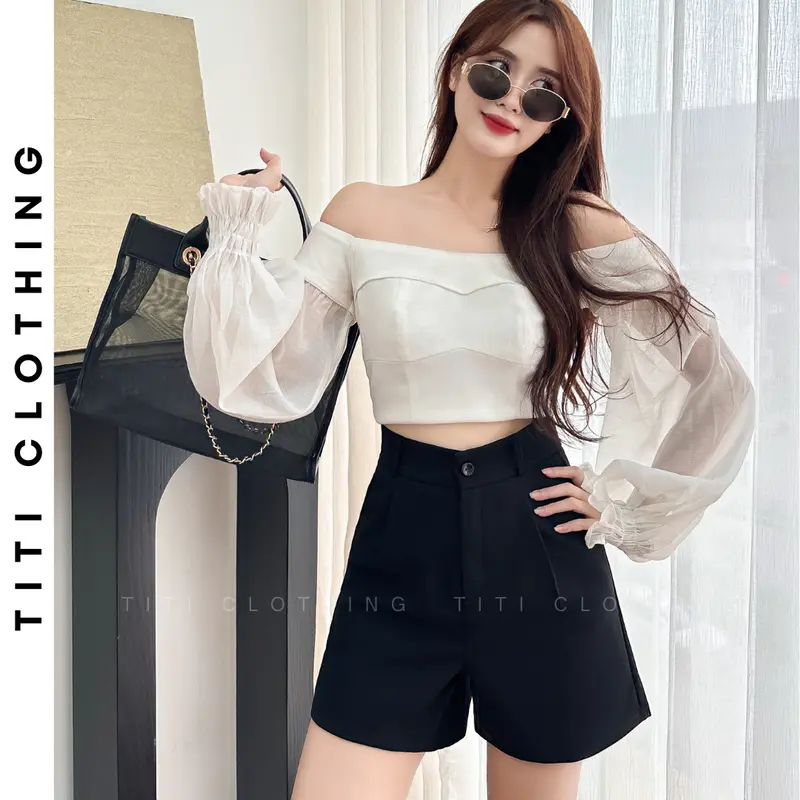 Quần short đùi nữ ống rộng lưng cao chất liệu cao cấp form siêu xinh - S01 1