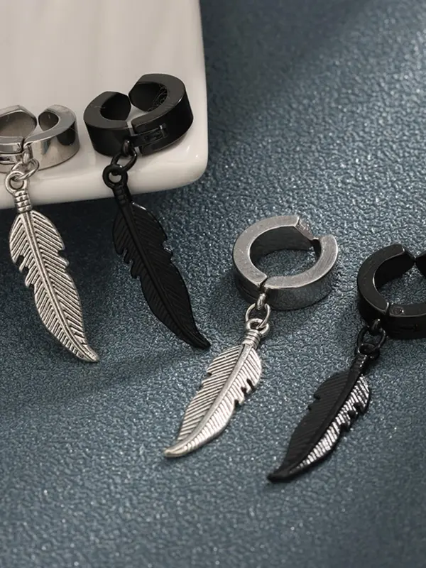 Punk Style Feather Design Dangle Earrings, 1 Count/ 1 Pair Fashionable Dangle Earrings for Men & Women for Party, Daily Decor, Trendy All-match Goth Jewelry for Birthday Gift 2