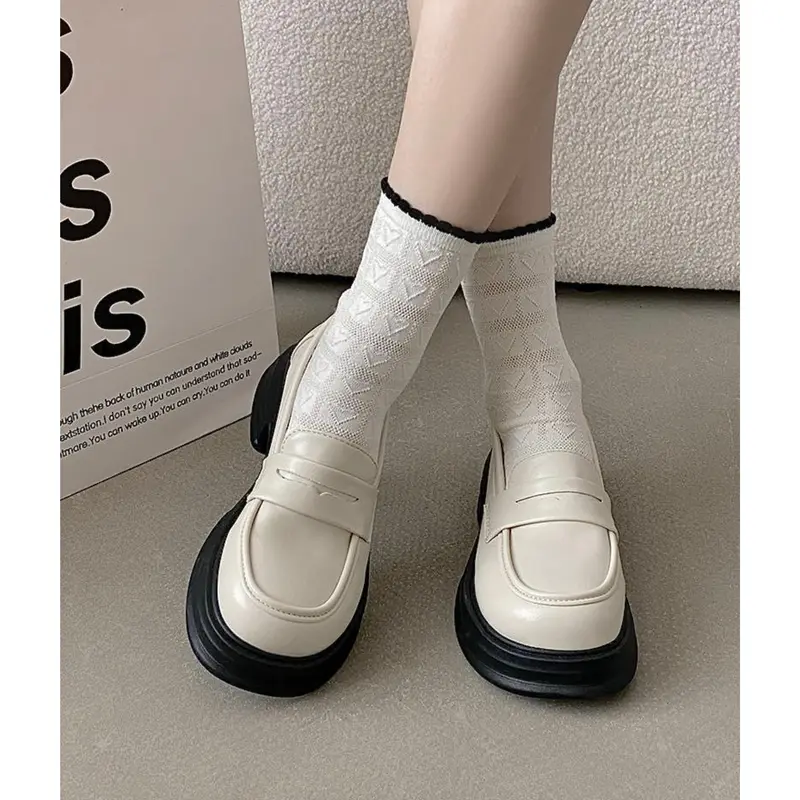 [FORM CHUẨN] Giày Loafers nữ basic 2 màu đen be đế cao [153] 6