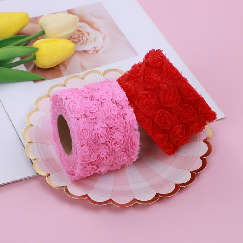 New DIY Rose Lace Applique Chiffon Gradient Color Trim Ribbon 6cm Flower Embroidered Costume Headdress 3